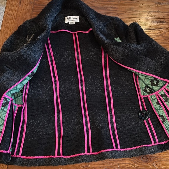 An Ren New York Couture Wool Blend Cardigan Sweater Jacket Charcoal Gray Size L - Picture 10 of 12